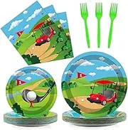 Wiooffen 96 Pcs Golf Plates and Napkins Golf Birthday Party Decorations Golf Party Supplies Golf Paper Plates Tablewares Set Golf Birthday Themed Balloons Sports Party Favors for Kids Serves 24