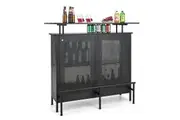 Giantex 4-Tier Bar Cabinet Buffet Sideboard w/Storage Shelves & Glass Holders Bar Coffee Table Black