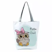 Cute Owl Shopping Shoulder Tote Bag with Zip
