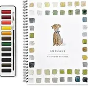 Watercolor Workbook, Beginner-Friendly Birds Animals Flowers Seaside Bouquets Baking Workbooks, 12 Colors Watercolor Paint Set with Paint Brush watercolor Book for Teens Adults (Animal)