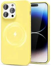LoeoeL for iPhone 14 Pro Case Silicone Mag Safe, Magnetic Compatible with Magsafe Phone Case, Thin Slim Wireless Charging Matte TPU Soft Rubber Gel Solid Plain Cover for Women Men, Yellow