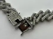 Fifth Avenue Cuban Link Chain White Gold Round Cut Rhinestone Necklace 28 Inch