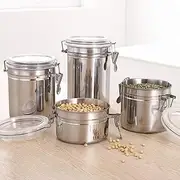 4PCS/Set Stainl Steel Storage Container Transparent Lid Leakproof Coffee Beans Dried Fruit Tea Milk Po er Candy Kitchen Canister Multicolor1217 One Size