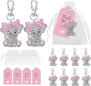 Baby Shower Favors, It's A Girl Elephant Keychains + Organza Bags + Thank You Tags, Guest Gifts Baby Shower Decorations For Girls Baptism Favors Pink Elephant Baby Shower Party Supplies (Pack of 20)
