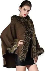[HAMKVBPR] Women's Shawl Scarf Women's Cape Fur Hooded Cape One Size Hedging Winter Warm Coat for Party and Christmas