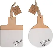 Transpac Decorative Functional Modern 9.25 x 6.5 Inch Speckled White and Raw Ceramic Cheese Cutting Serving Board Set of 2 Drawn Bird