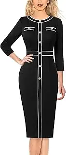 [VFSHOW] Womens Buttons Patchwork Work Business Office Party Bodycon Pencil Sheath Dress