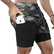 [DUOFIER] Men's 2 in 1 Running Shorts Gym Athletic Running Workout 7" Shorts Quick Dry with Zipper Pocket