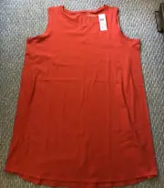 NWT $168 Eileen Fisher RED LORY Scoop Neck Dress Cotton Stretch Jersey Sz 2X