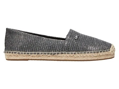 MICHAEL KORS Kendrick Women Slip-on Flats Anthracite Silver Natural Jute Size 10