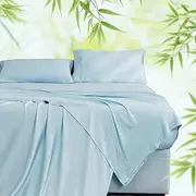 LINENOVA Bamboo Sheets Set King Size,100% Cooling Bamboo Sheet Set for Hot Sleepers, Moisture Wicking Bed Sheets with 40cm Deep Pocket, Silky Soft Bedding Sheets (King, Delicate Blue)