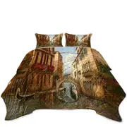 Venetian City Canal and Gondola Art Painting Coverlet