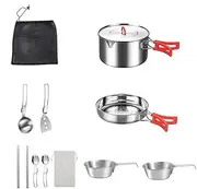 Camp Cooking Set,Stainless Steel Pans and Pots Set Camping | Portable Camp Kitchen Set, Includes Storage Carrying Bag for Hiking, RV