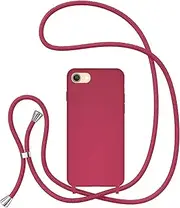 UEEBAI Crossbody Lanyard Phone case for iPhone SE 2022 5G/iPhone 7/iPhone 8/iPhone SE 2020, Silicone Phone Cover with Adjustable Necklace Strap Shockproof Cover Case for iPhone SE3/SE2 - Peach