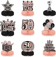 9 Pcs 50th Happy Birthday Centerpieces Rose Black Gold Birthday Honeycomb Table Centerpieces Cheers to 50th Honeycomb Table Topper for Men Women 1975 Birthday Party Decoration Supplies (50th)