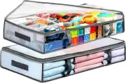 2 Pack Under Bed Storage Containers Bins, Humid-Proof Plastic Underbed 55L