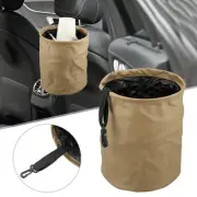Car Trash Can Hanging Storage Accessory Bin Foldable Light Brown Faux Leather