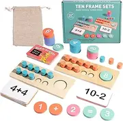 Wooden Ten Frame Set |Wooden Ten Frame | Number Counting Math Game | Learning Math Manipulatives Materials for Preschool Teacher Classro Manipulative Tray | - Set Kindergarten Elementary