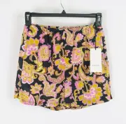 GUCCI Black Floral Pink Pull-On Elastic Band Linen Shorts IT 40/ US 27 Small NWT