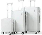 [Hanke] Hard Shell Luggage Sets 3 Pieces, 16/24/28 Inch Carry On Luggage with Wheels Extra Large Luggage for Travel Lighweight Checked Suitcase Underseat Carry On Bag(Smoke White)