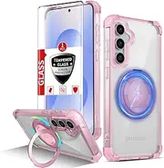 IYTRRYH Magnetic for Samsung Galaxy S25 Plus Case Compatible with MagSafe Wireless Charging,with 1 Screen Protector,S25+Plus Case Built-in 360°Kickstand Shockproof Military Grade Drop Protection Pink