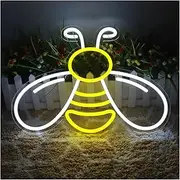 Hanging Art Neon Signs Cute Honey Bee LED Neon Light Sign Acrylic Sign USB Dimmer Switch for Home Kids Bedroom Wall Decor 28cmx40cm