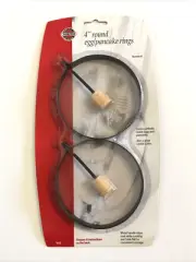 NEW Set of 2 Norpro 4” Round Egg / Pancake Rings Mold Wood Handle