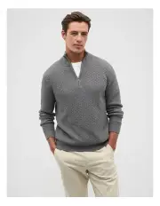 [Seed Heritage] Textured Half Zip Knit Sweater in Grey