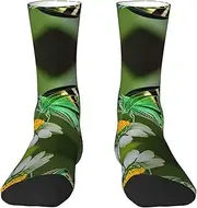 [Ghjkfbf] Green Leaf Colorful Butterfly Print Novelty Unisex Socks Colorful Stylish Crew Socks Casual Dress Gifts For Men Women