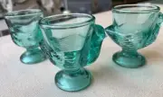 Vintage lot 3 Green Glass Chicken Hen Egg Cup Holders Arcoroc France Easter