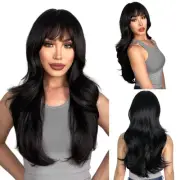 Long Black Wigs with Bangs Layered Wigs for Women Synthetic Heat Resistant Wi...