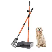 Large Dog Pooper Scooper Set Extra Metal Pet Poop Tray & Rake with Orange