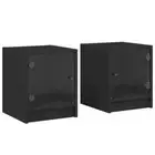 2x Bedside Cabinets with Glass Doors Side Lamp Storage Tables Nightstand Black