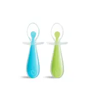 Munchkin Gentle Scoop Silicone Training Multitasking Toddler Spoons Blue/Green 2PK