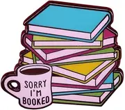 [mindspeakee] Sorry I'm Booked Enamel Pin Cute Backpack Brooch Of Reading Book, Bookworm And Student Gift, Stainless Steel, no gemstone