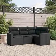 4 Piece Garden Sofa Set with Cushions Black Poly Rattan, Garden Furniture Sets