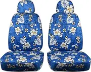 Totally Covers Hawaiian Print Car Seat Covers w 2 Separate Headrest Covers: Blue w Flowers - Semi-Custom Fit - Front - Will Make Fit Any Car/Truck/Van/RV/SUV (6 Prints)