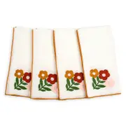 Misette Floral Embroidered Linen Napkins, Set of 4