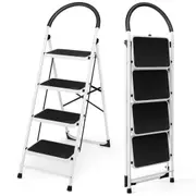 Costway 4-Step Folding Ladder Portable Step Stool Steady Stepladder Steel Home Garage w/Anti-Slip Pedal Hand Grip