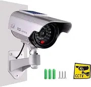 Solar Powered Dummy Surveillance Bullet Fake Camera with Flashing Led-Grey Battery Recharged by Sun, Home or Business, Silver