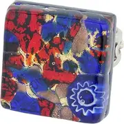 [Glass Of Venice] GlassOfVenice Murano Glass Venetian Reflections Square Adjustable Ring - Blue Red