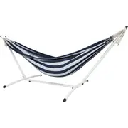 10ft White Universal Steel Hammock Stand & Authentic Double Raya Hammock in Nautico