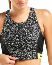 2XU Black Yellow XCTRL Mid Length Taped Cropped Bra Top S 6 8 10 NEW RRP100