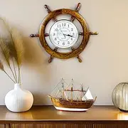 Time's Wall Clock | Nautical Pirate's Ship Wheel | Premium Craft Gift | Nagina International (24 Inches)