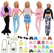 Barwa 27 pcs 11.5 inch Doll Clothes and Accessories 2 Party Dresses 1 Coat 3 Sport Tops and Pants Outfits 2 Glasses 10 Shoes 9 Bag Perfume Lipstick Mini Bedroom Accessories for 11.5 inch Girl Doll