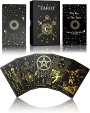 Gold Foil Tarot Cards with Guide Book Set&Gift Box for Beginner& Expert. Origina