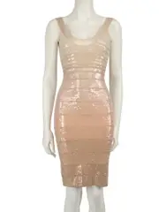Beige Sequinned Bandage Mini Dress