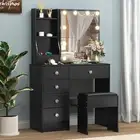 Dressing Table Vanity Makeup Desk Set with LED Lights Mirror and Stool 6 Drawers