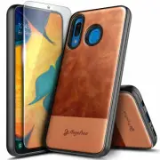 For Samsung Galaxy A10E A20 A50, Leather Phone Case + Tempered Glass Protector