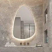 Irregular Bathroom Mirror with LED Light, 50x70cm|60x80cm Teardrop Shape Decorative Wall Mirror, Vanity Mirror Makeup Mirror with 3 Colour LED Light, Dimmable, 2 Styles (Color : Positive Hanging, Si